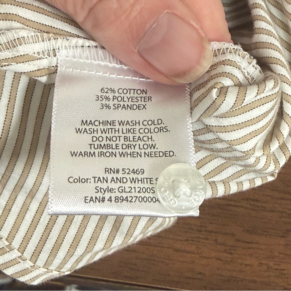 George Tan White Striped Button Down Shirt Short Sleeve Work Casual L - Picture 6 of 7